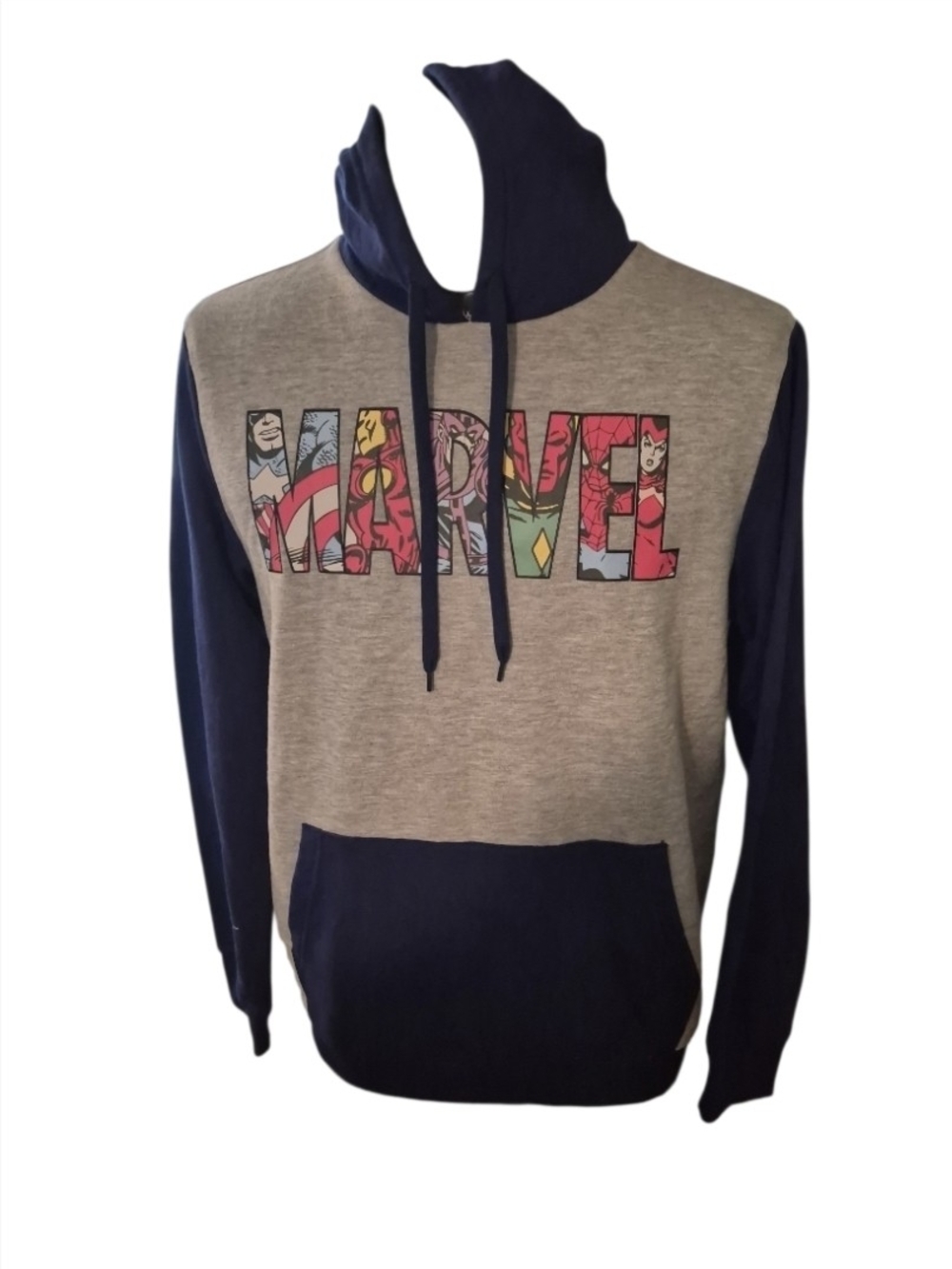Marvel Characters Logo Graphic Pullover Hoodie Men's Size Medium Blue Gray